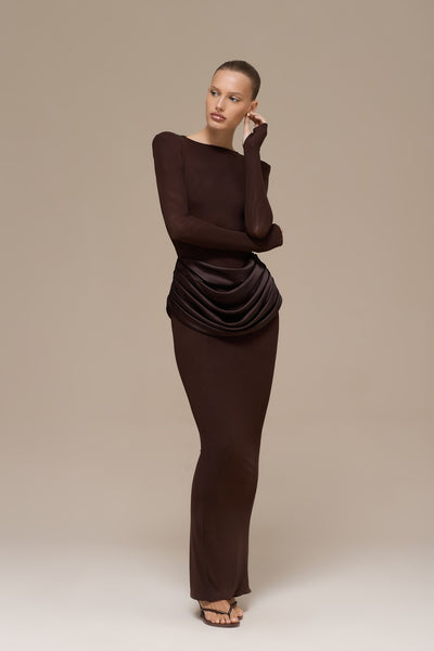 EMAN LONG SLEEVE MAXI DRESS | CHOCOLATE