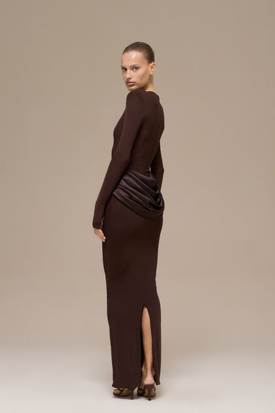 EMAN LONG SLEEVE MAXI DRESS | CHOCOLATE