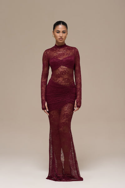 BRITNEY LACE MAXI SKIRT | WINE