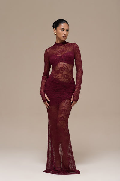 BRITNEY LACE MAXI SKIRT | WINE