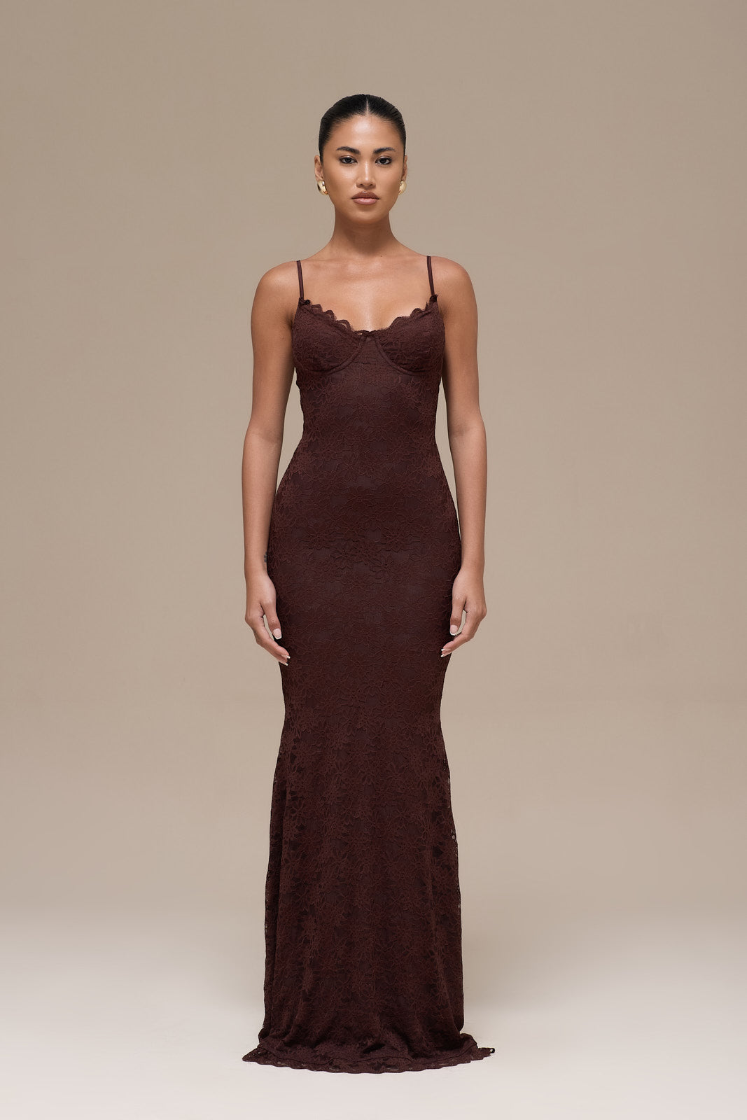 LEAH LACE MAXI DRESS | CHOCOLATE