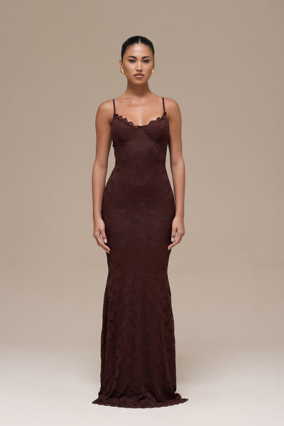LEAH LACE MAXI DRESS | CHOCOLATE