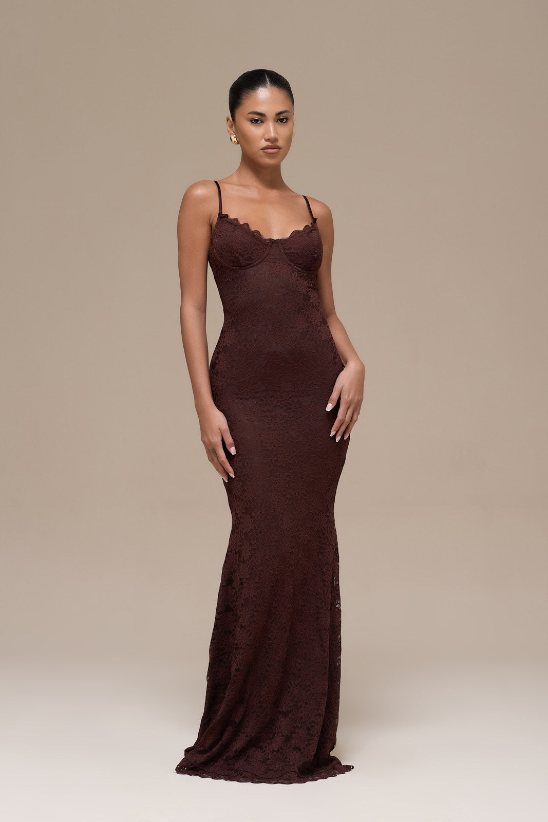 LEAH LACE MAXI DRESS | CHOCOLATE