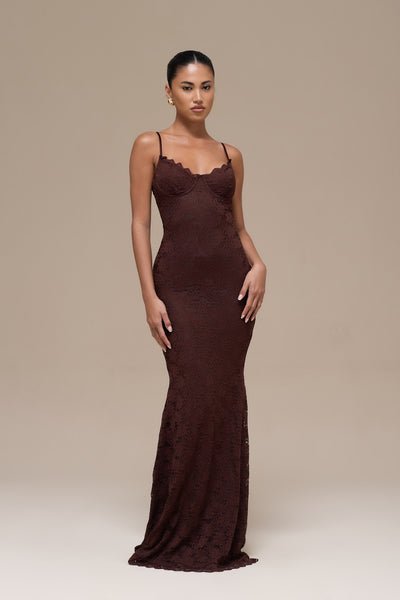 LEAH LACE MAXI DRESS | CHOCOLATE