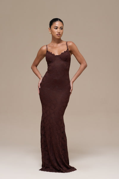 LEAH LACE MAXI DRESS | CHOCOLATE