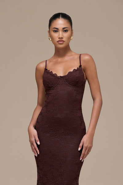LEAH LACE MAXI DRESS | CHOCOLATE