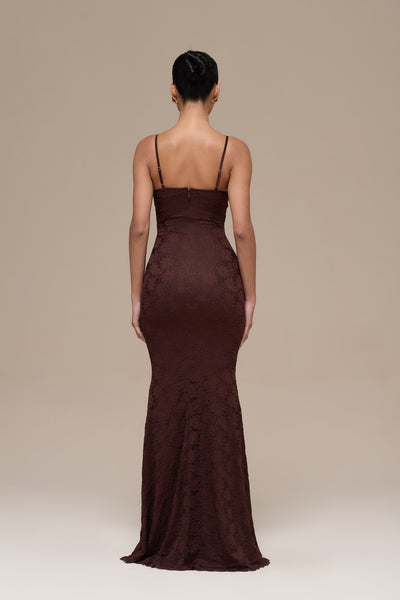 LEAH LACE MAXI DRESS | CHOCOLATE