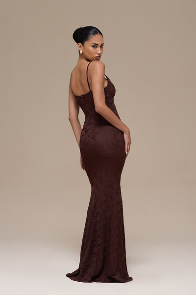 LEAH LACE MAXI DRESS | CHOCOLATE