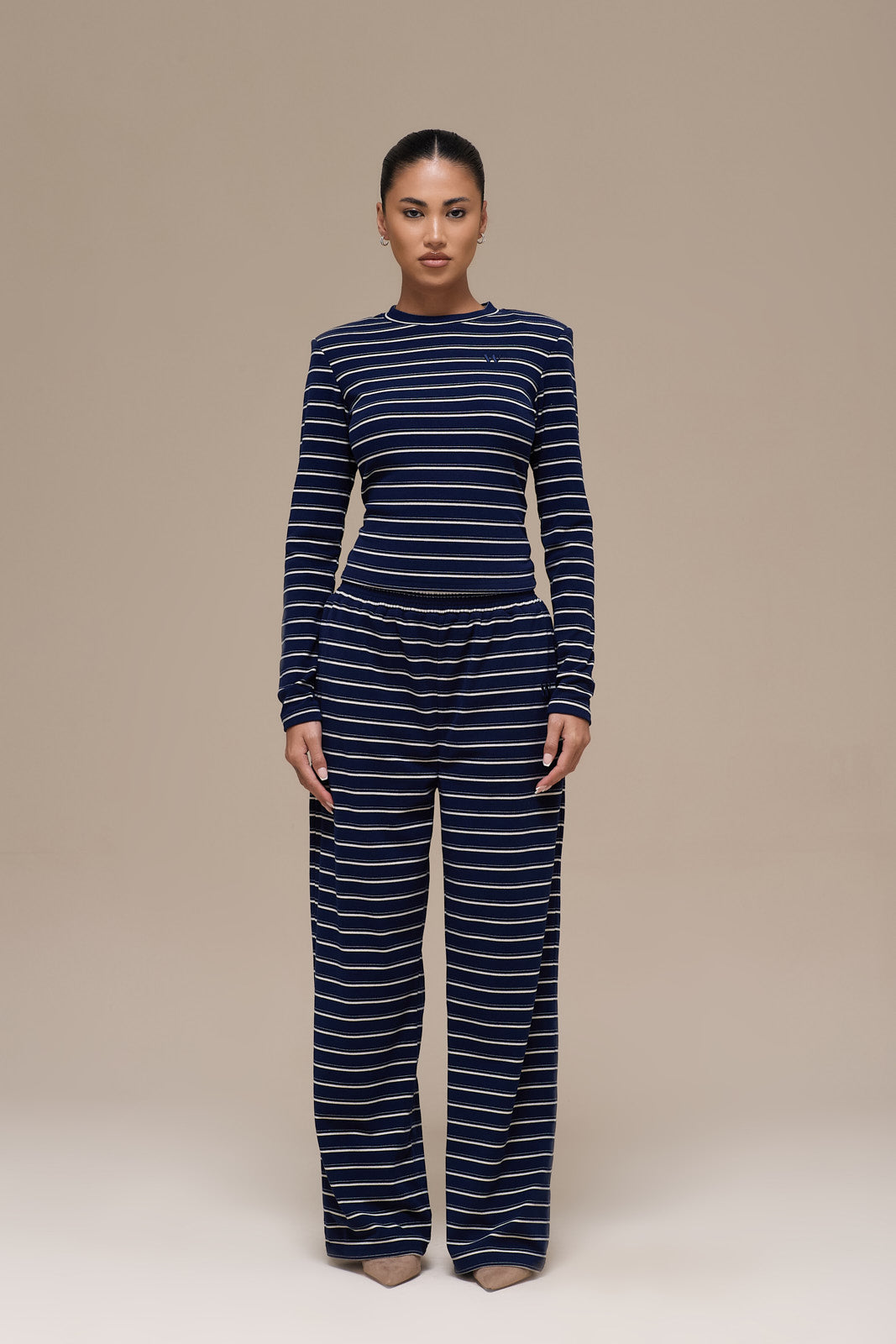 FRANKIE LONG SLEEVE ROUND NECK TOP | NAVY STRIPE
