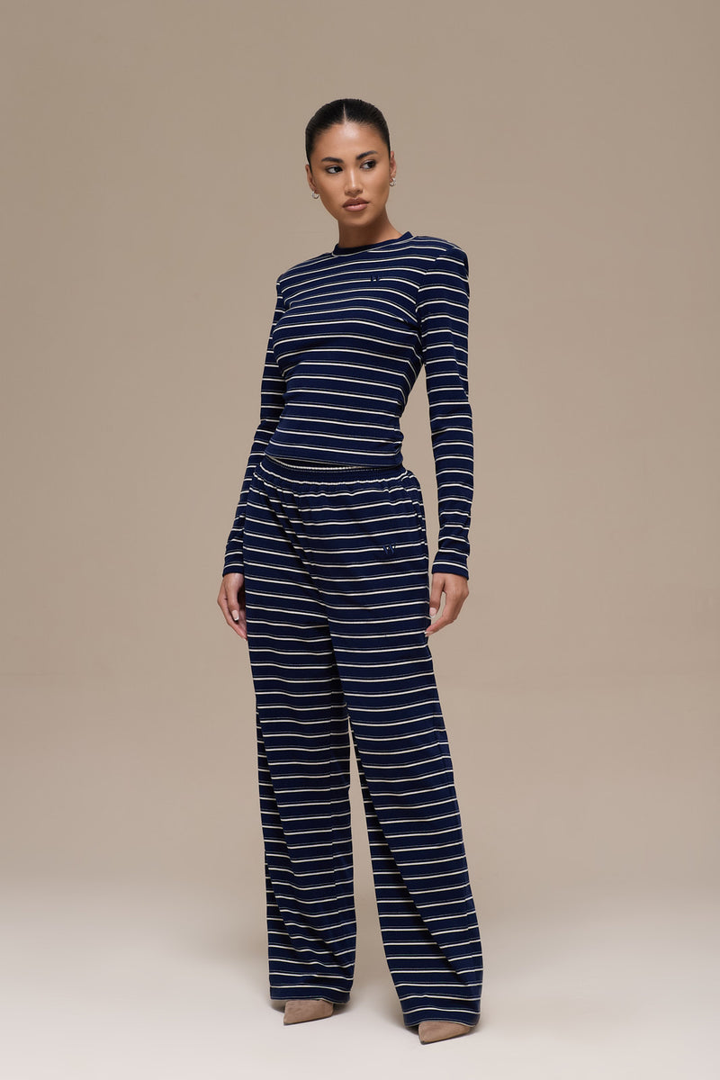 FRANKIE LONG SLEEVE ROUND NECK TOP | NAVY STRIPE