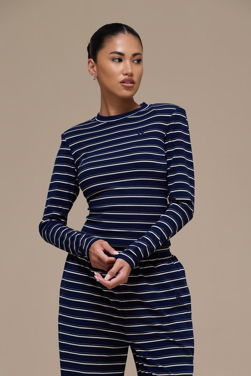 FRANKIE LONG SLEEVE ROUND NECK TOP | NAVY STRIPE