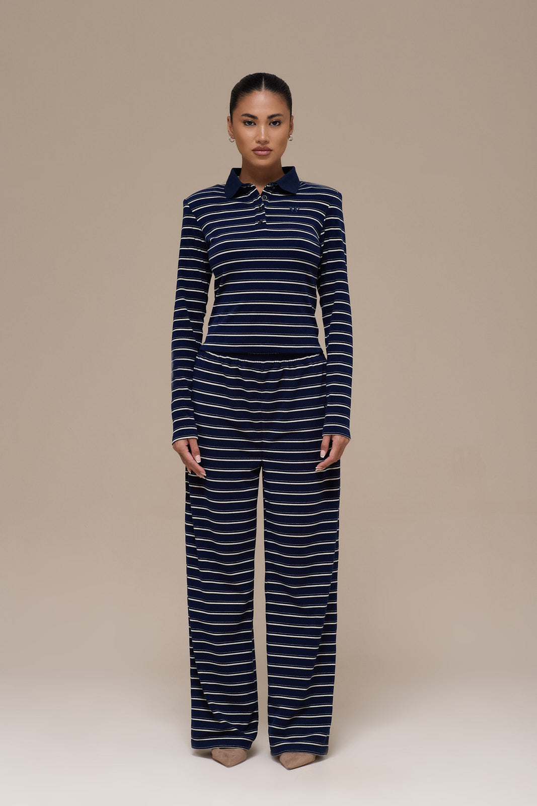 FRANKIE LONG SLEEVE POLO TOP | NAVY STRIPE