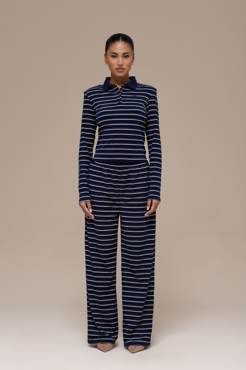 FRANKIE LONG SLEEVE POLO TOP | NAVY STRIPE