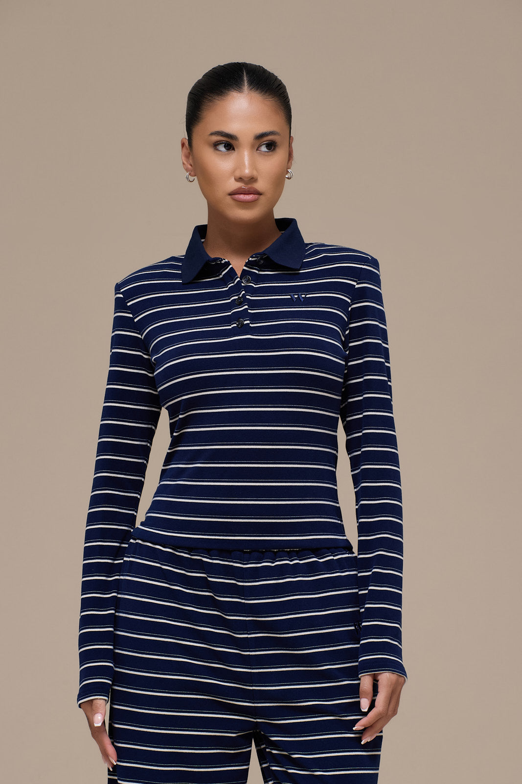 FRANKIE LONG SLEEVE POLO TOP | NAVY STRIPE