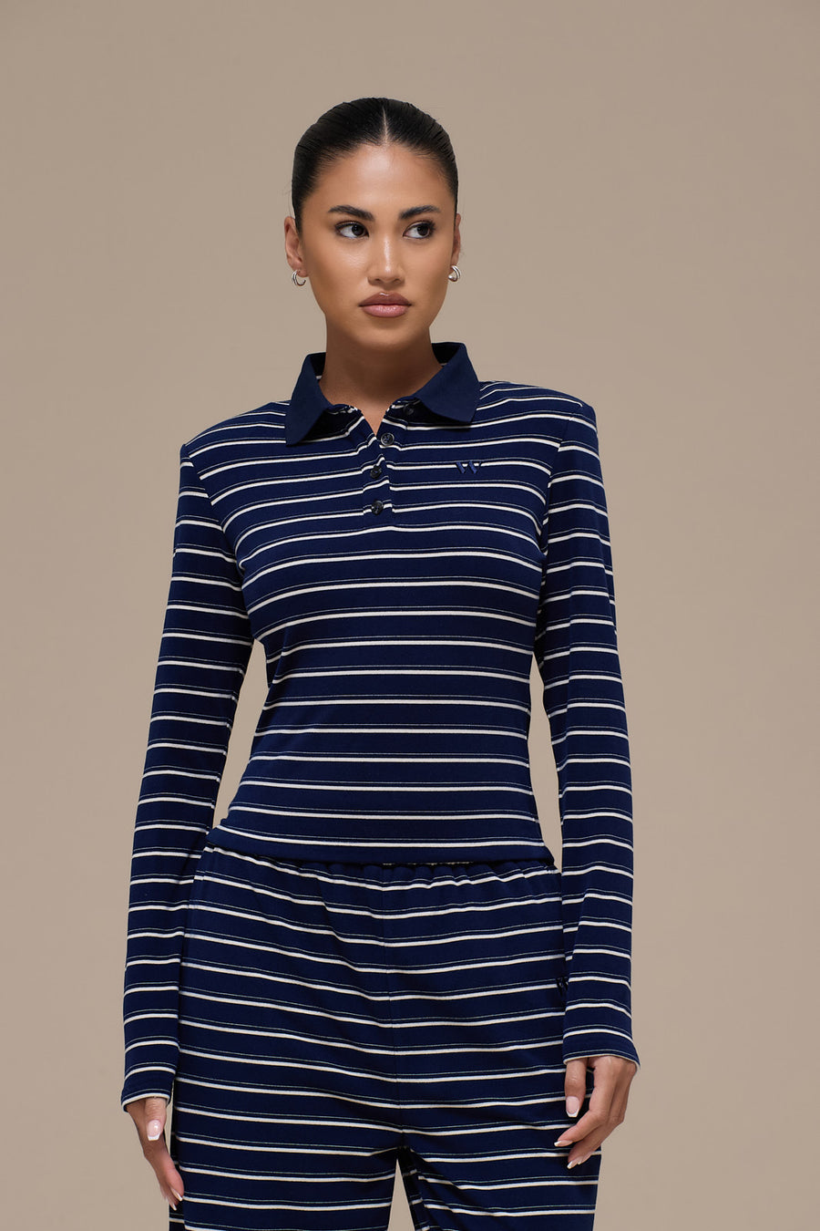 FRANKIE LONG SLEEVE POLO TOP | NAVY STRIPE