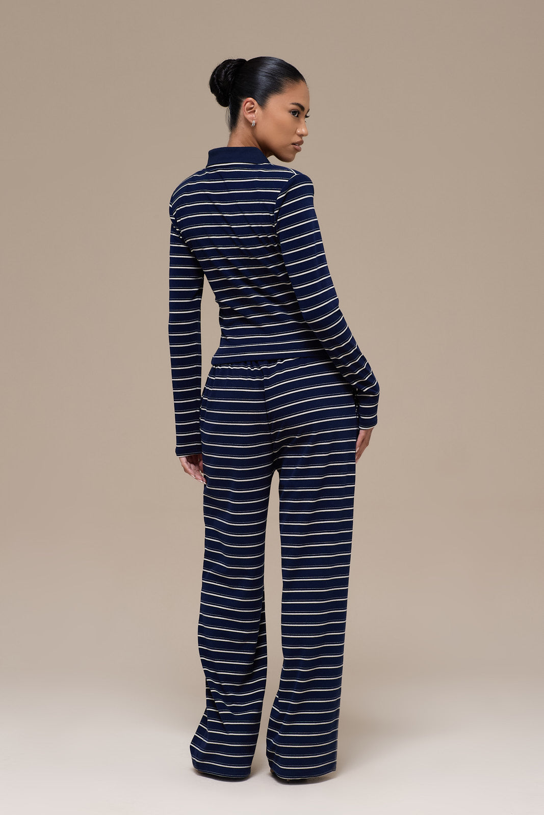 FRANKIE LONG SLEEVE POLO TOP | NAVY STRIPE