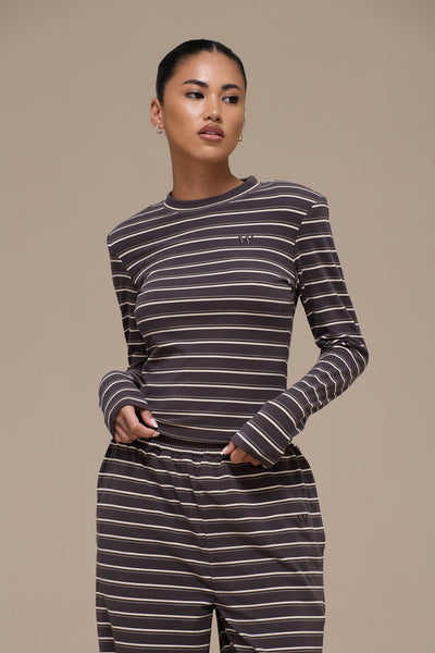 FRANKIE ROUND NECK TOP | GREY STRIPE