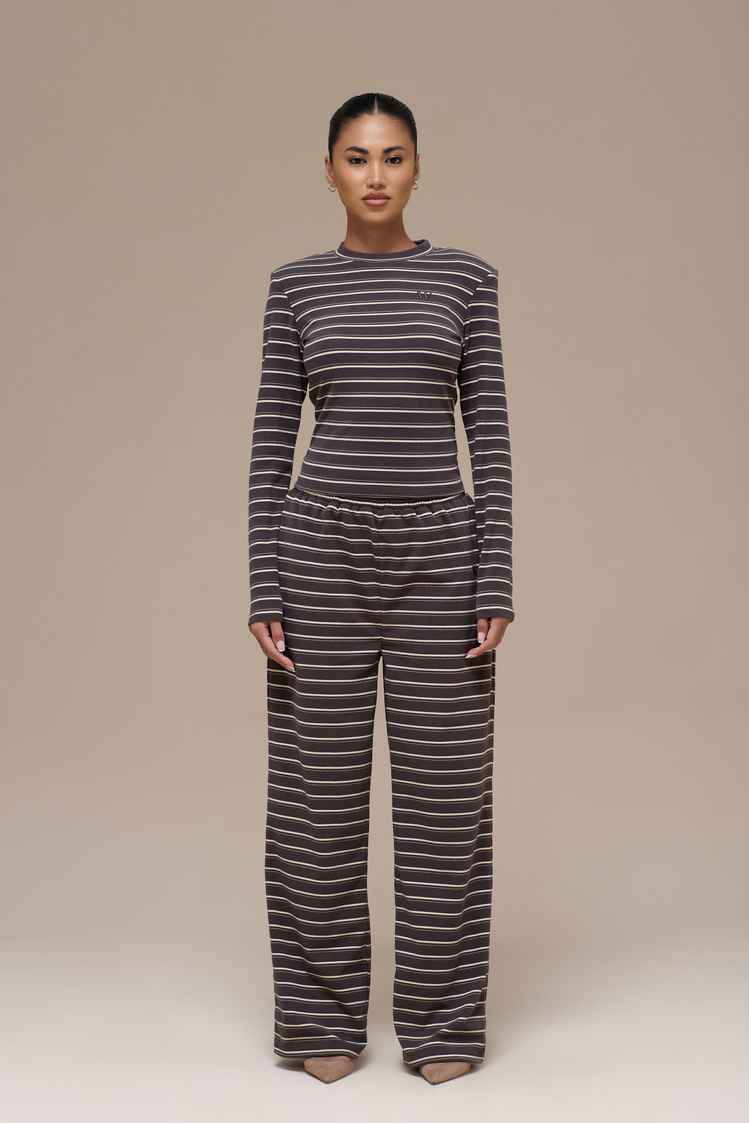 FRANKIE ROUND NECK TOP | GREY STRIPE