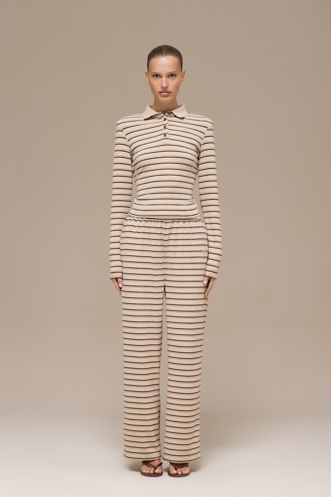 FRANKIE POLO TOP | BEIGE STRIPE