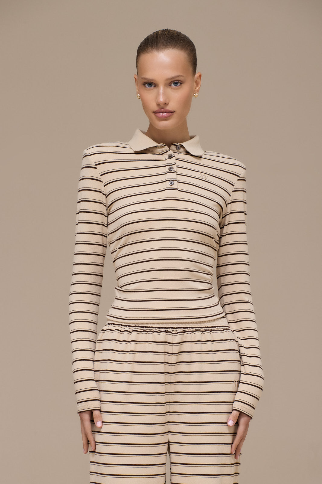 FRANKIE POLO TOP | BEIGE STRIPE