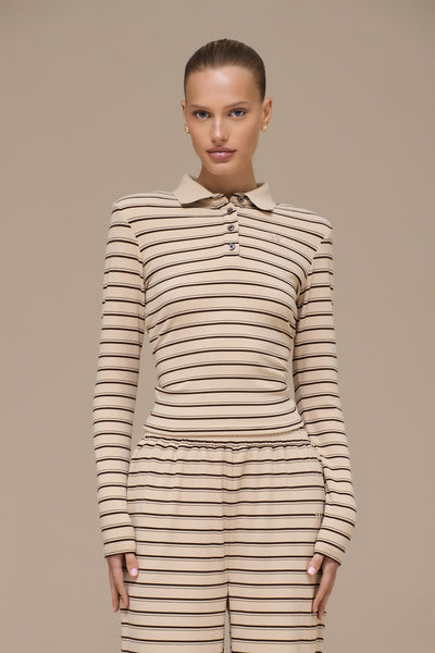 FRANKIE POLO TOP | BEIGE STRIPE