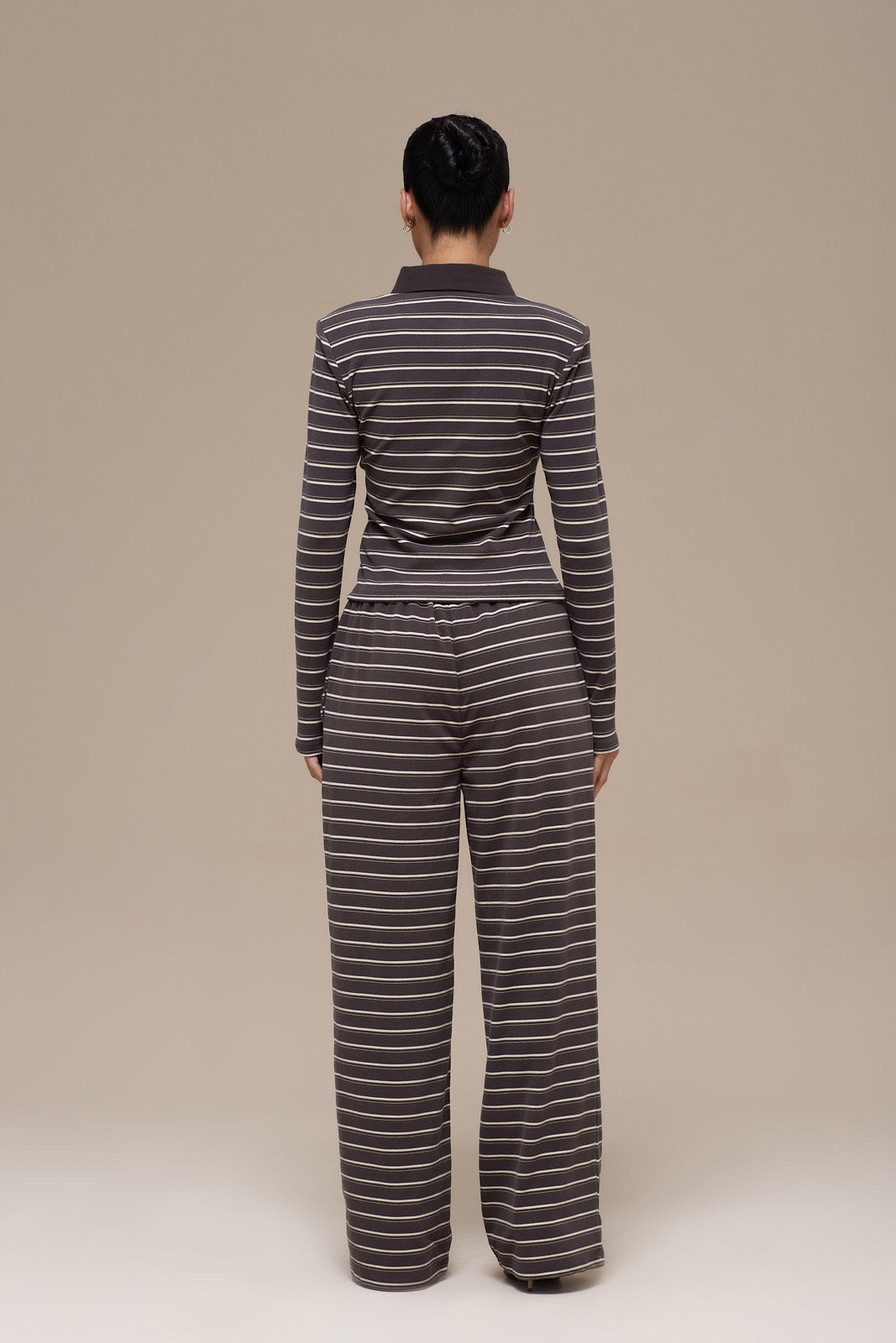 FRANKIE LONG SLEEVE POLO TOP | GREY STRIPE
