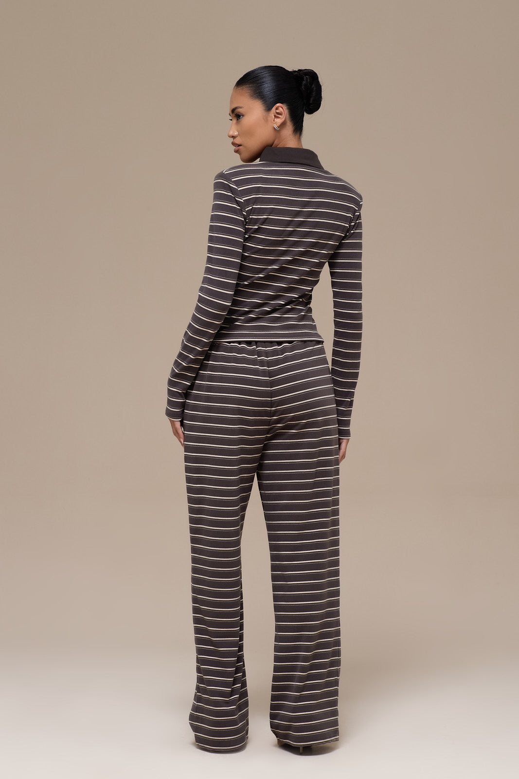 FRANKIE LONG SLEEVE POLO TOP | GREY STRIPE