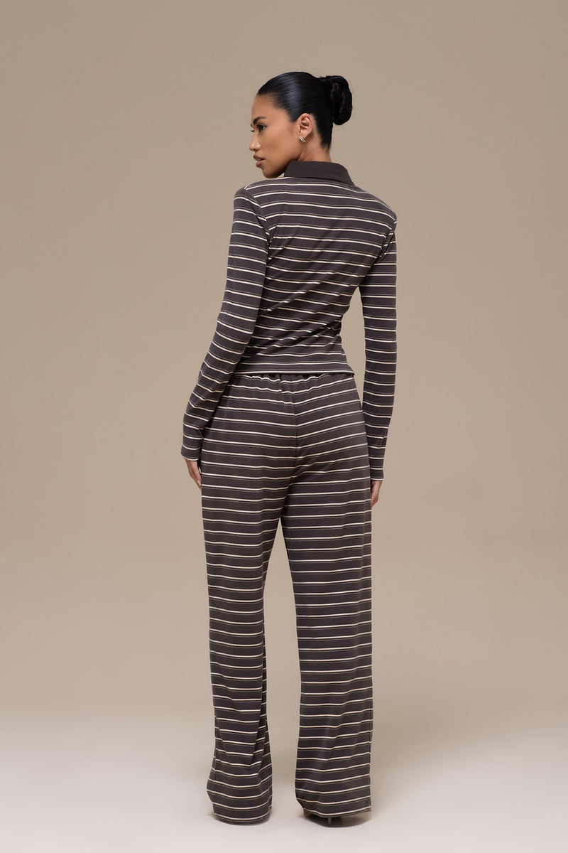 FRANKIE LONG SLEEVE POLO TOP | GREY STRIPE