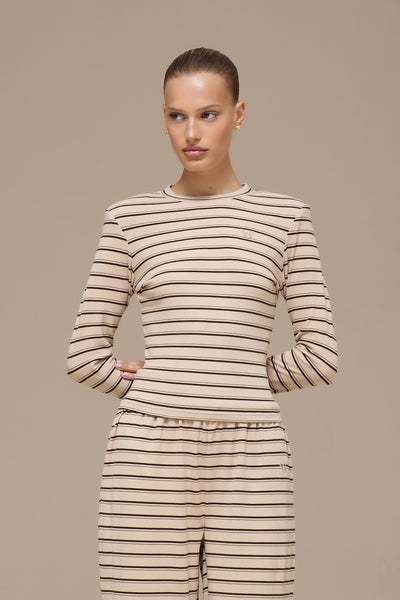FRANKIE ROUND NECK TOP | BEIGE STRIPE