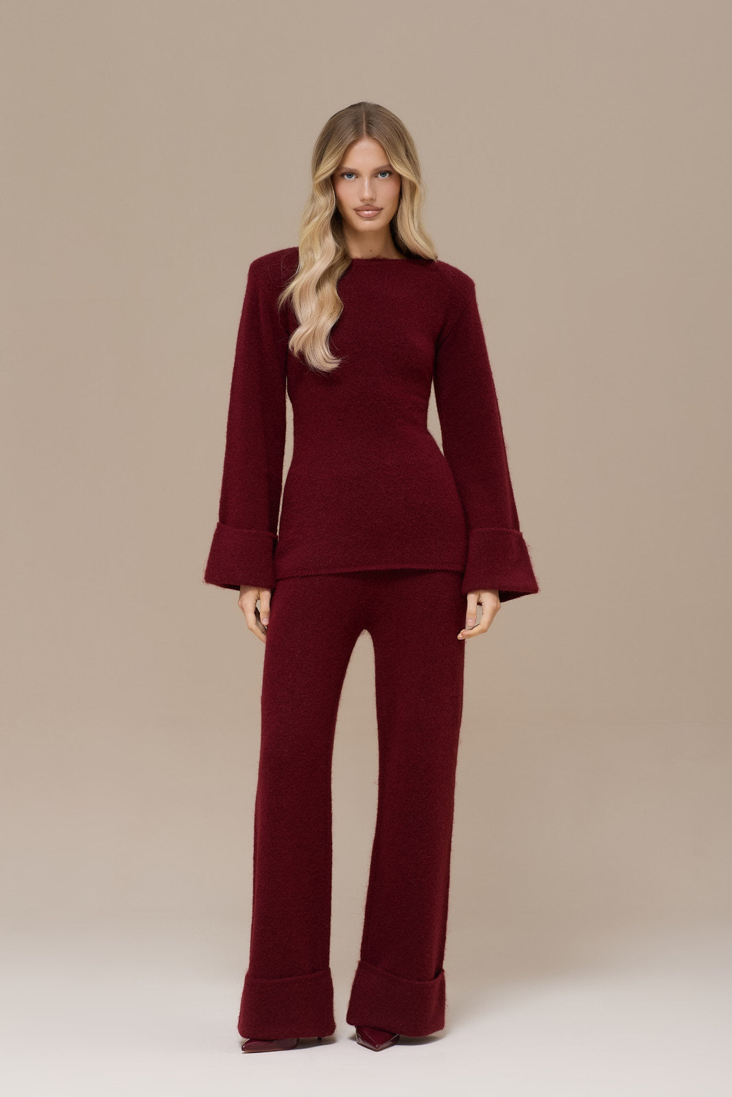 RHYLA TURN UP KNITTED TROUSERS | WINE