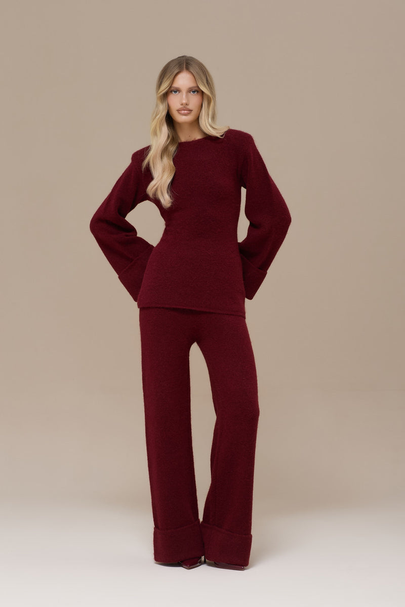 RHYLA LONG SLEEVE KNITTED TOP | WINE