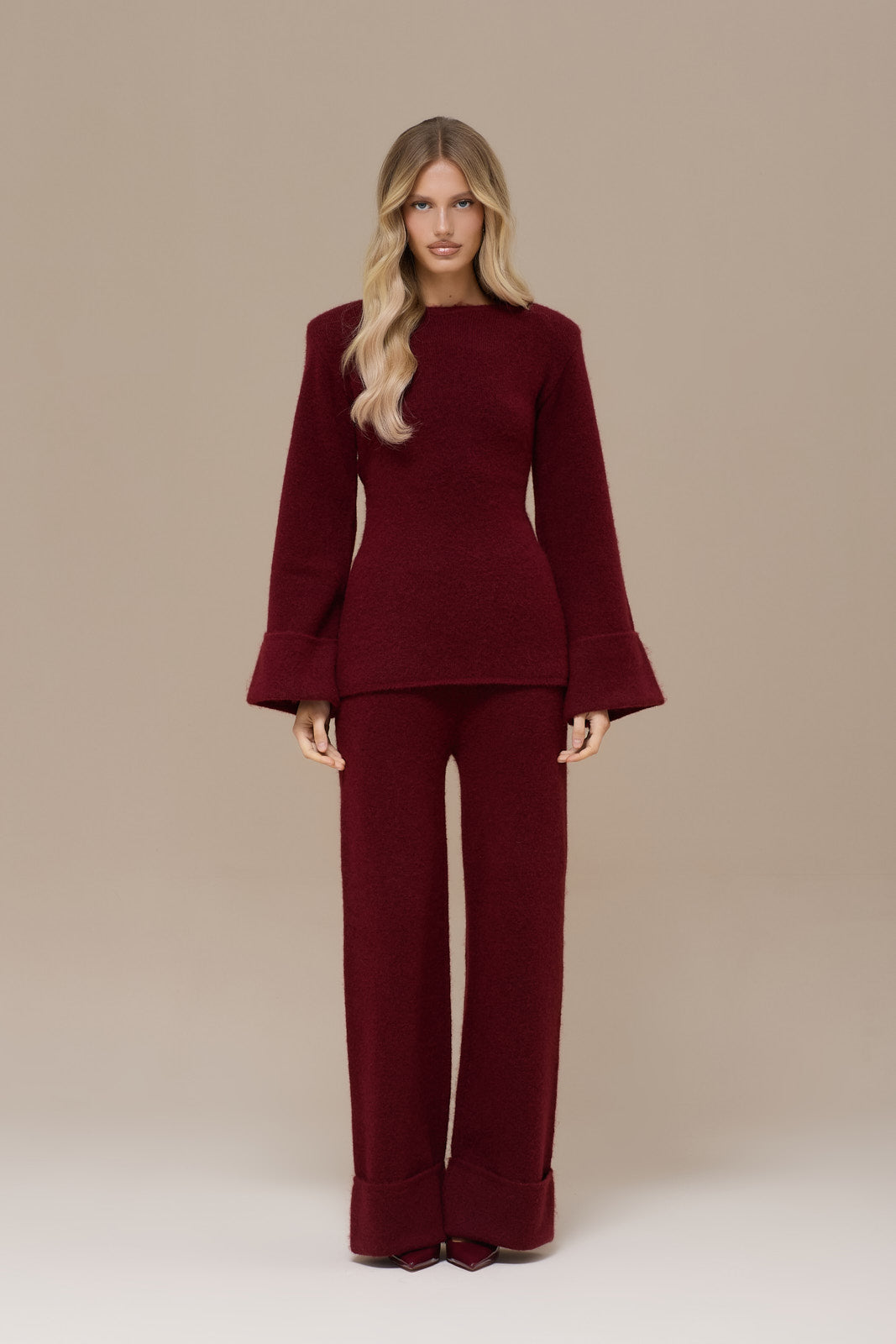 RHYLA TURN UP KNITTED TROUSERS | WINE