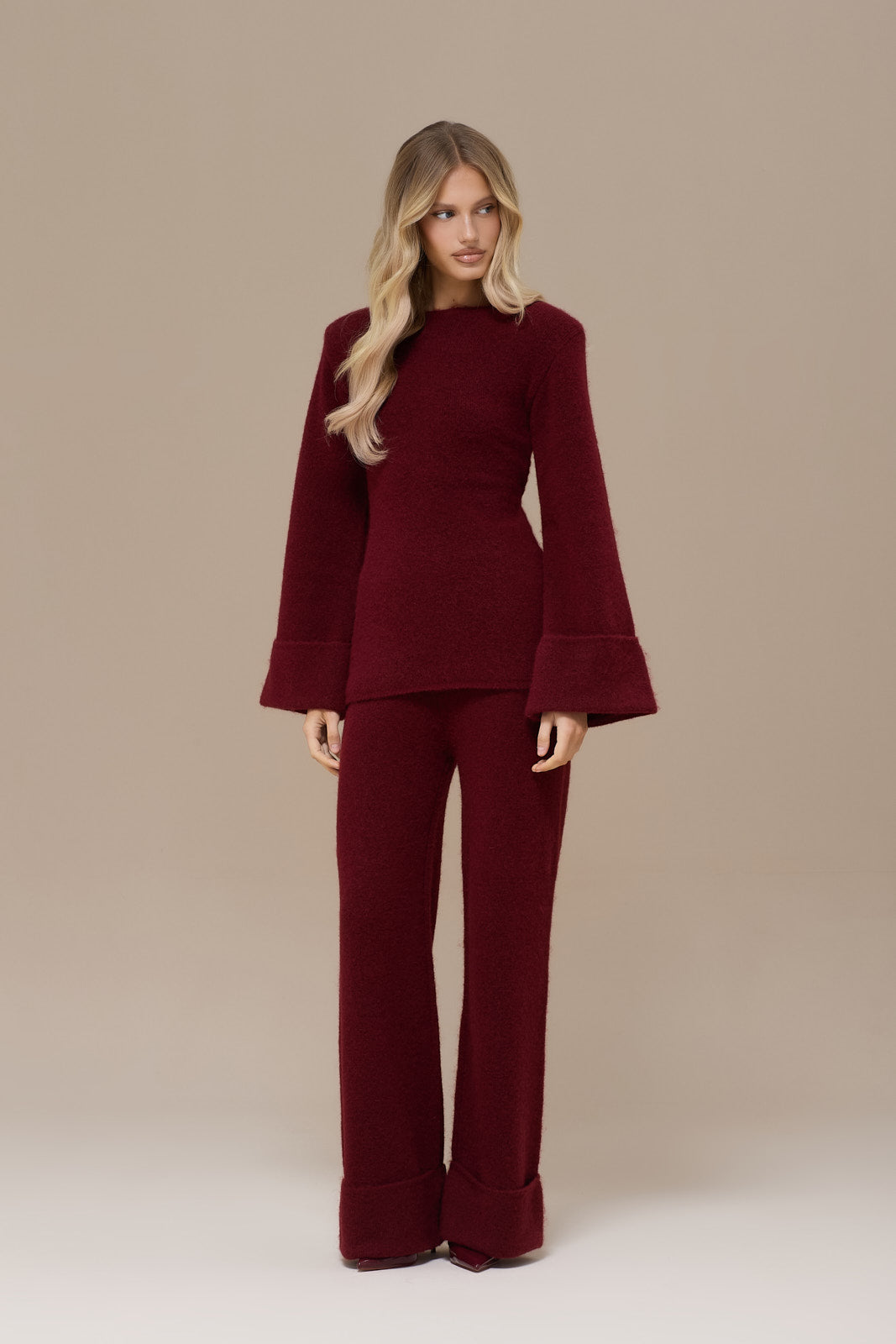 RHYLA TURN UP KNITTED TROUSERS | WINE