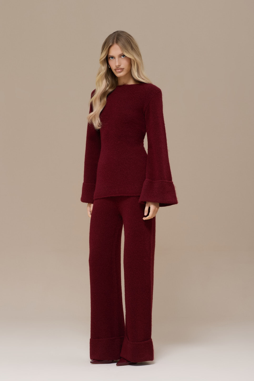 RHYLA TURN UP KNITTED TROUSERS | WINE