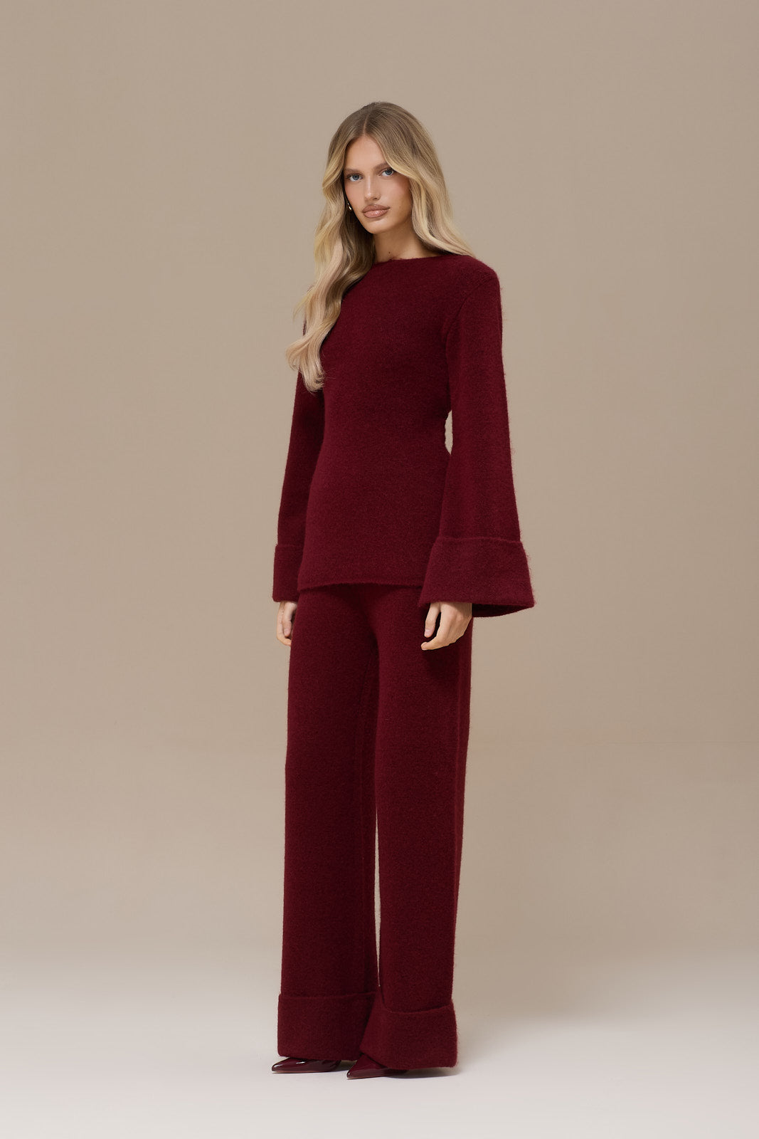 RHYLA TURN UP KNITTED TROUSERS | WINE