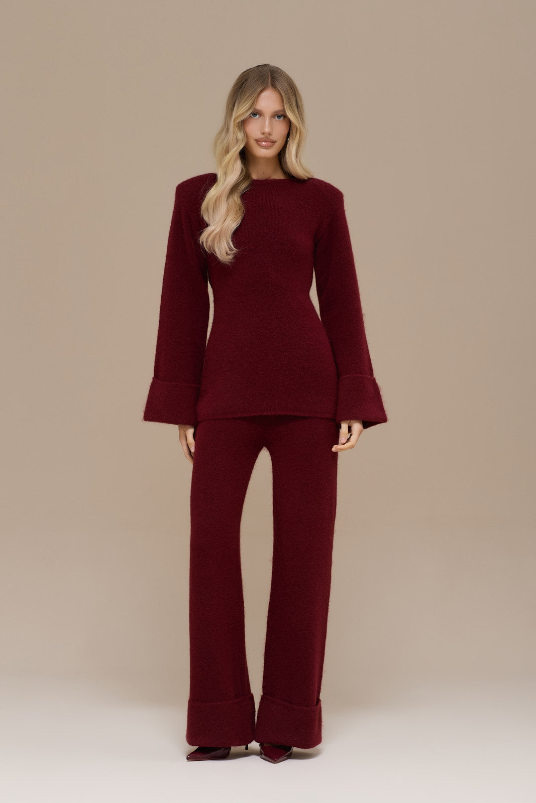 RHYLA TURN UP KNITTED TROUSERS | WINE