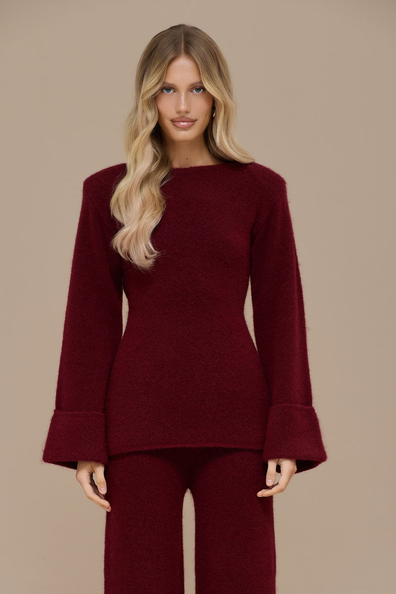 RHYLA LONG SLEEVE KNITTED TOP | WINE
