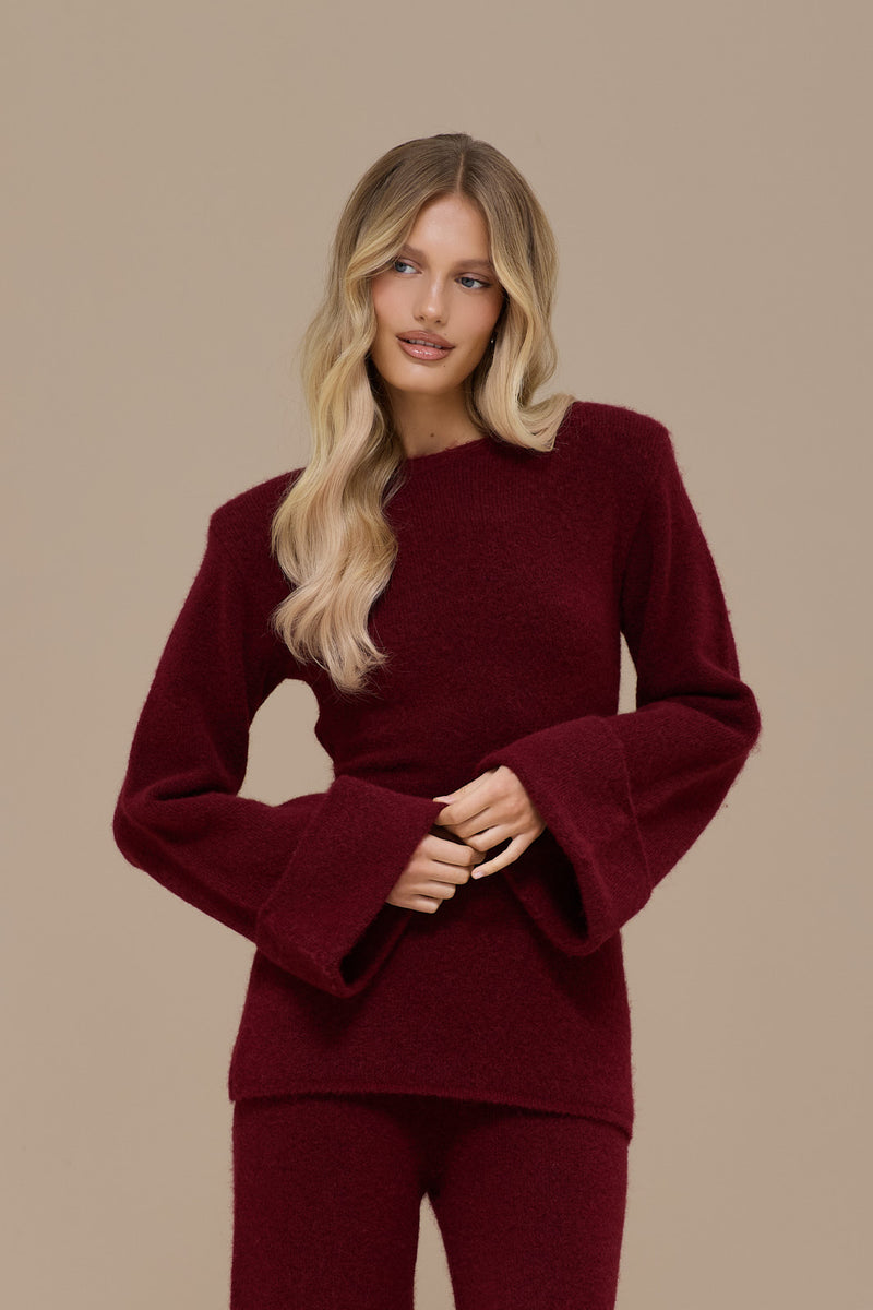 RHYLA LONG SLEEVE KNITTED TOP | WINE