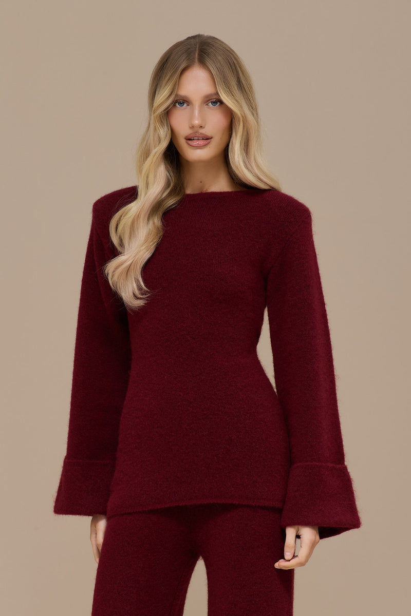 RHYLA LONG SLEEVE KNITTED TOP | WINE