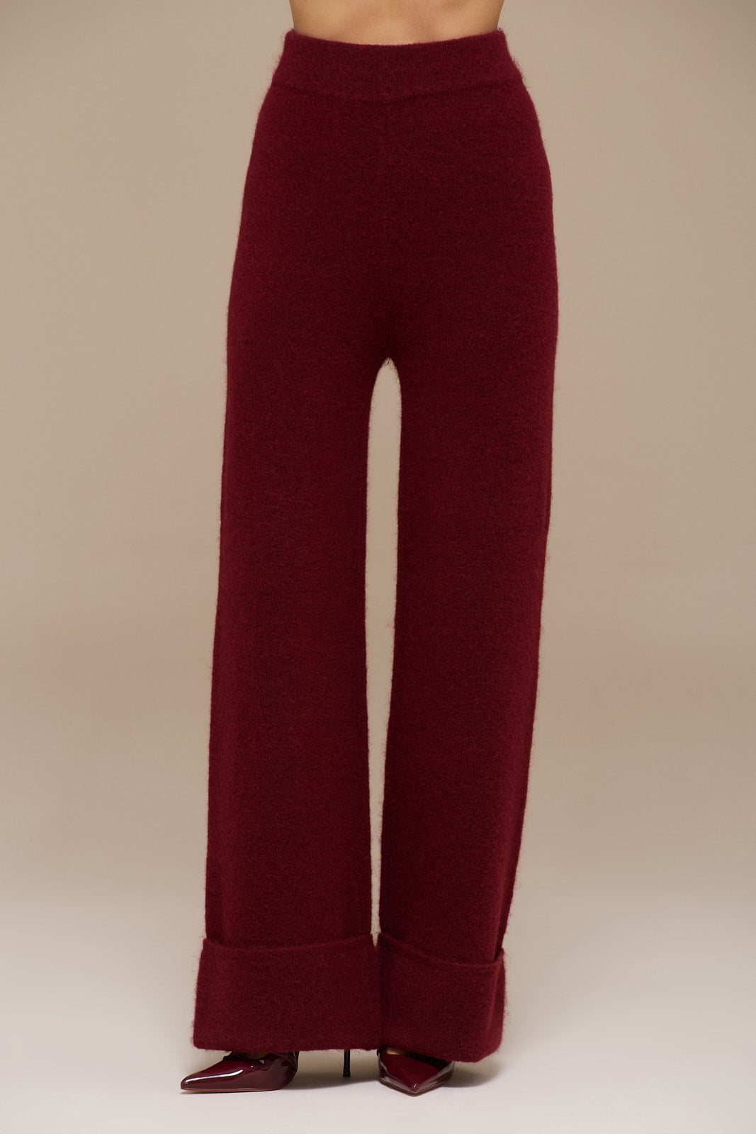 RHYLA TURN UP KNITTED TROUSERS | WINE