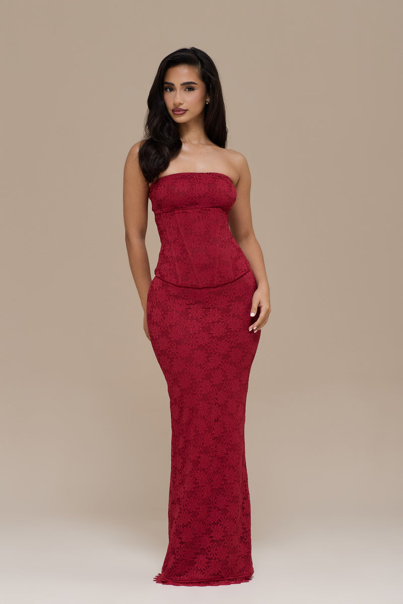 LACIE MAXI SKIRT | RED LACE