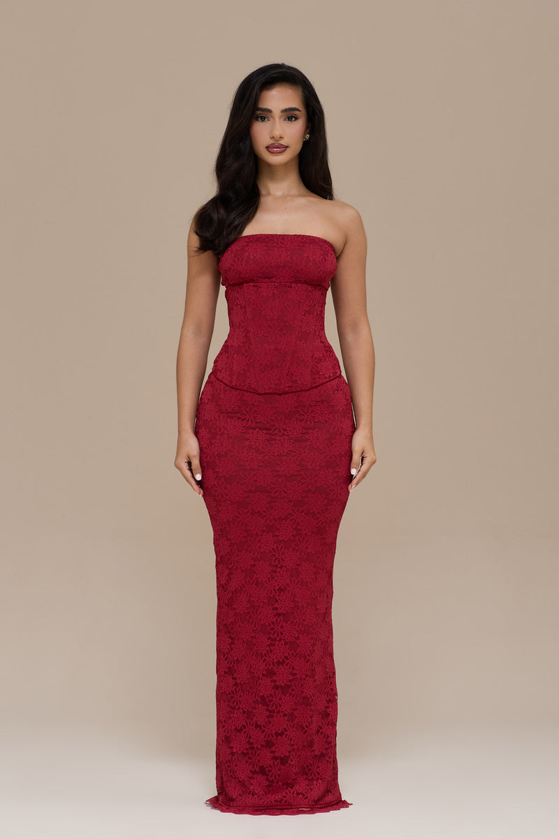 LACIE MAXI SKIRT | RED LACE