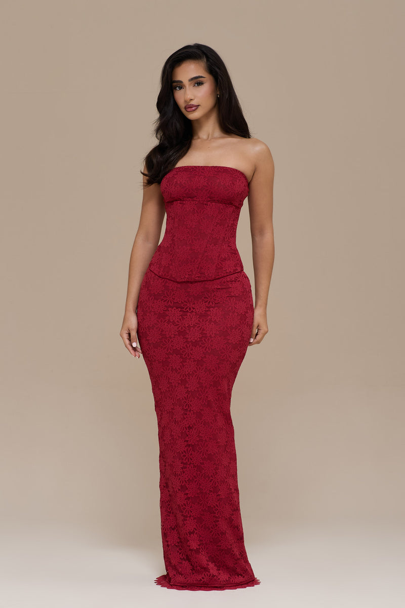 LACIE MAXI SKIRT | RED LACE