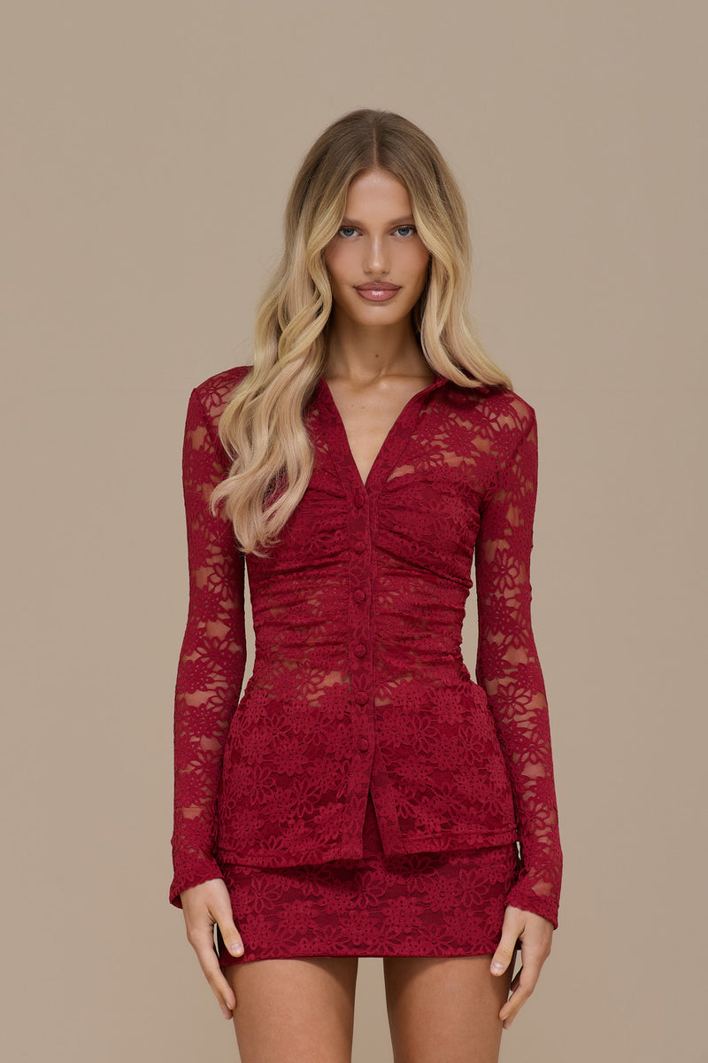 LACIE LONG SLEEVE SHIRT | RED LACE