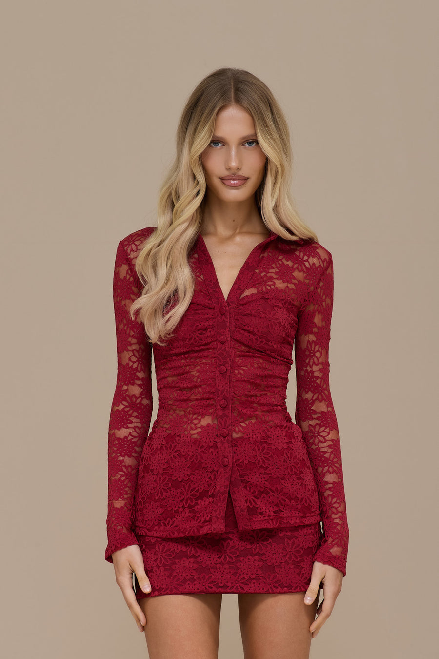 LACIE LONG SLEEVE SHIRT | RED LACE