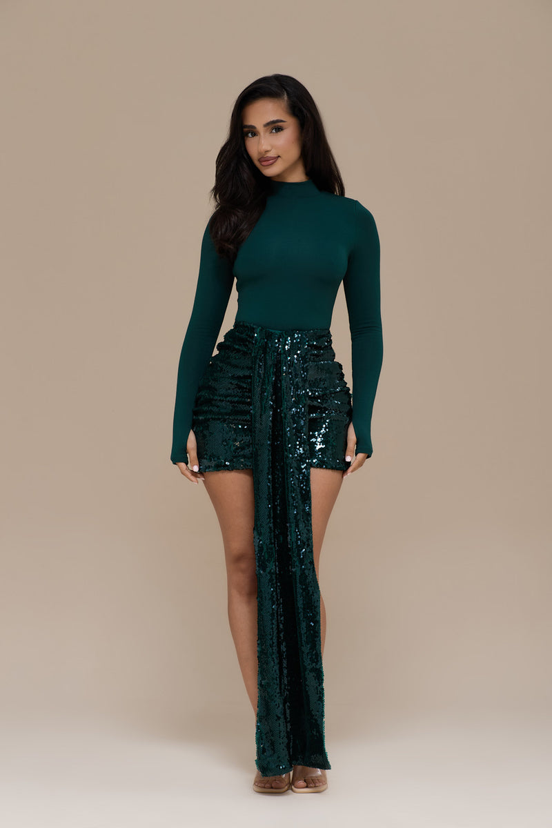 NARA MINI SKIRT | EMERALD SEQUIN