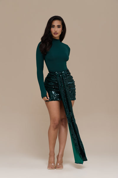 NARA MINI SKIRT | EMERALD SEQUIN