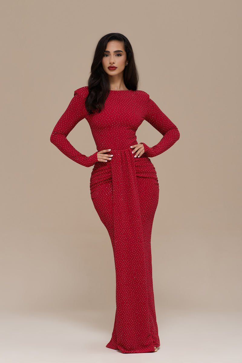 NARA DRAPE MAXI SKIRT | RED HOTFIX