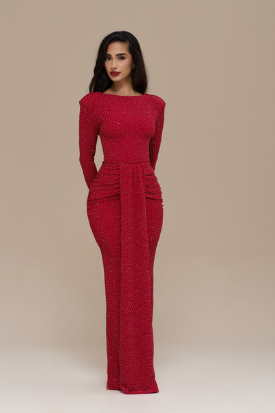 NARA DRAPE MAXI SKIRT | RED HOTFIX