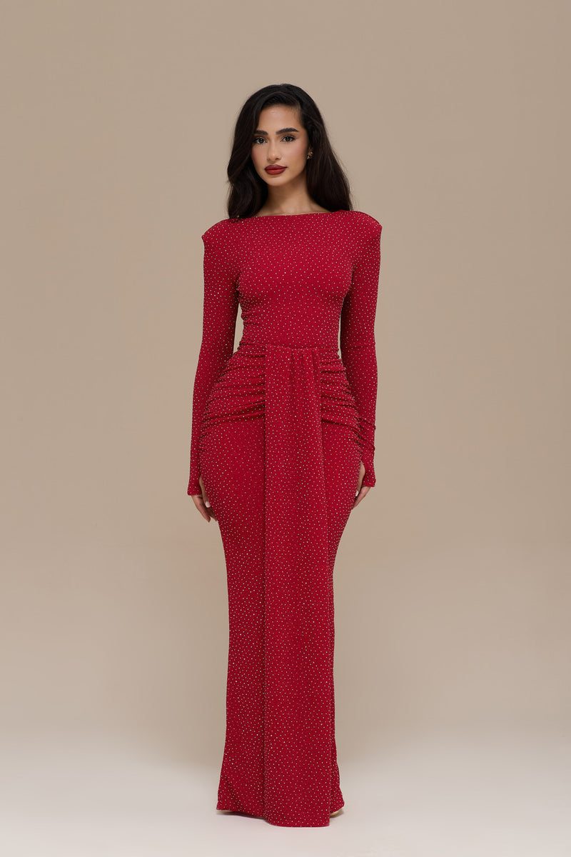 NARA DRAPE MAXI SKIRT | RED HOTFIX